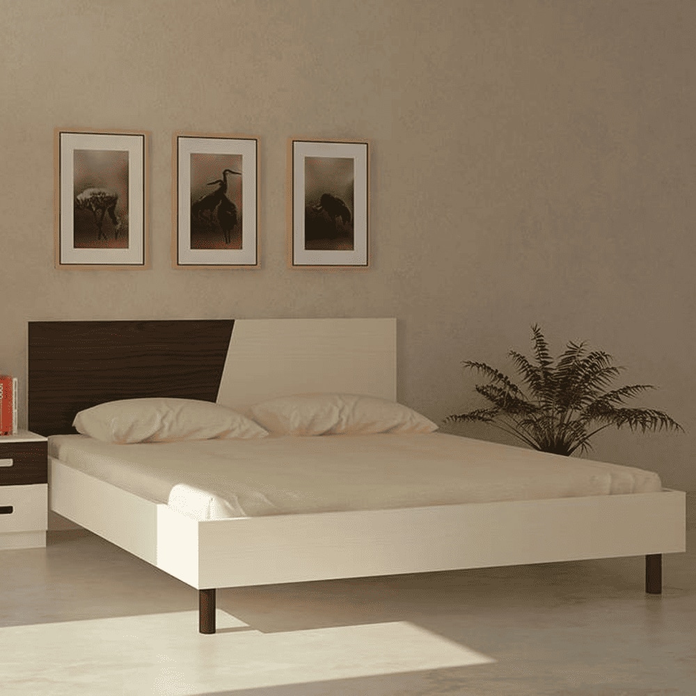 Fiona Engineered Wood Non Storage Bed in Light Wood Coffee Walnut Colour