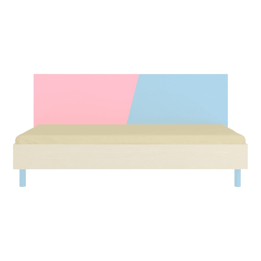 Fiona Engineered Wood Non Storage Bed in English Pink Sky Blue Colour