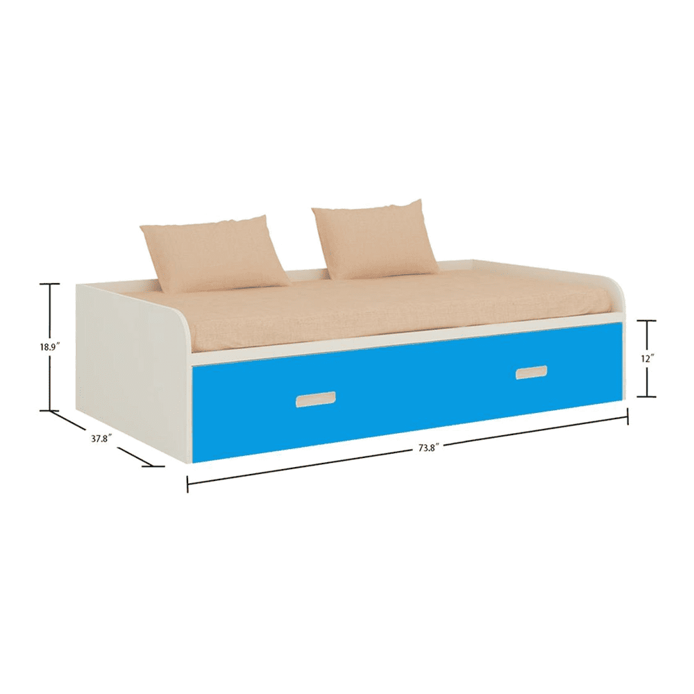 Celestia Engineered Wood Bed in Ivory Azure Blue Colour