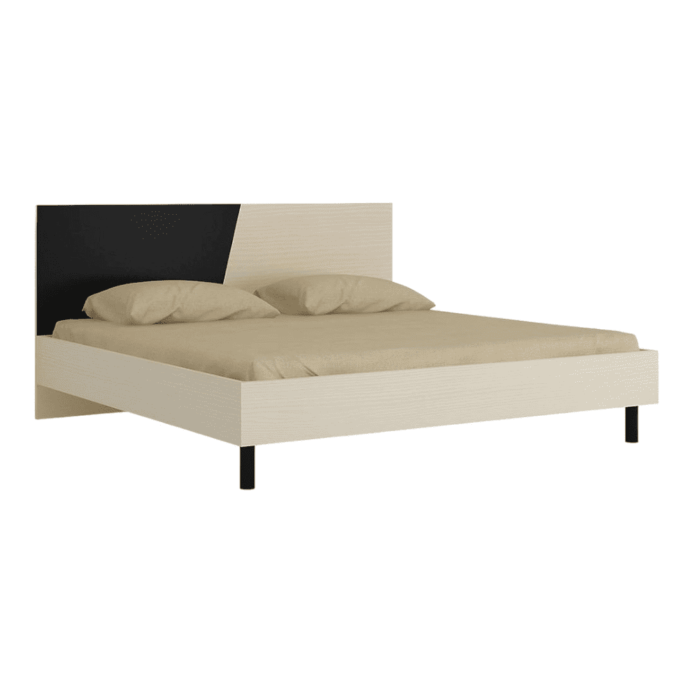 Fiona Engineered Wood Non Storage Bed in Light Wood Carbon Black Colour