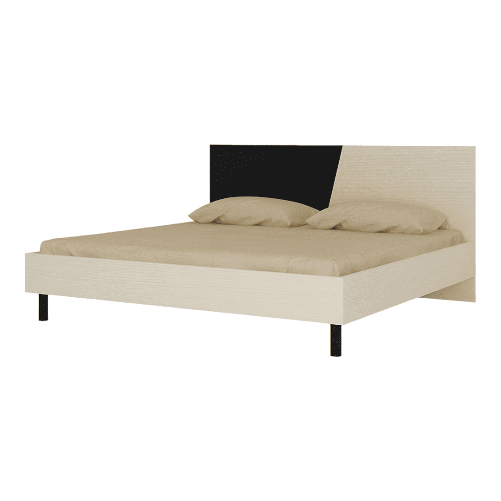 Fiona Engineered Wood Non Storage Bed in Light Wood Carbon Black Colour