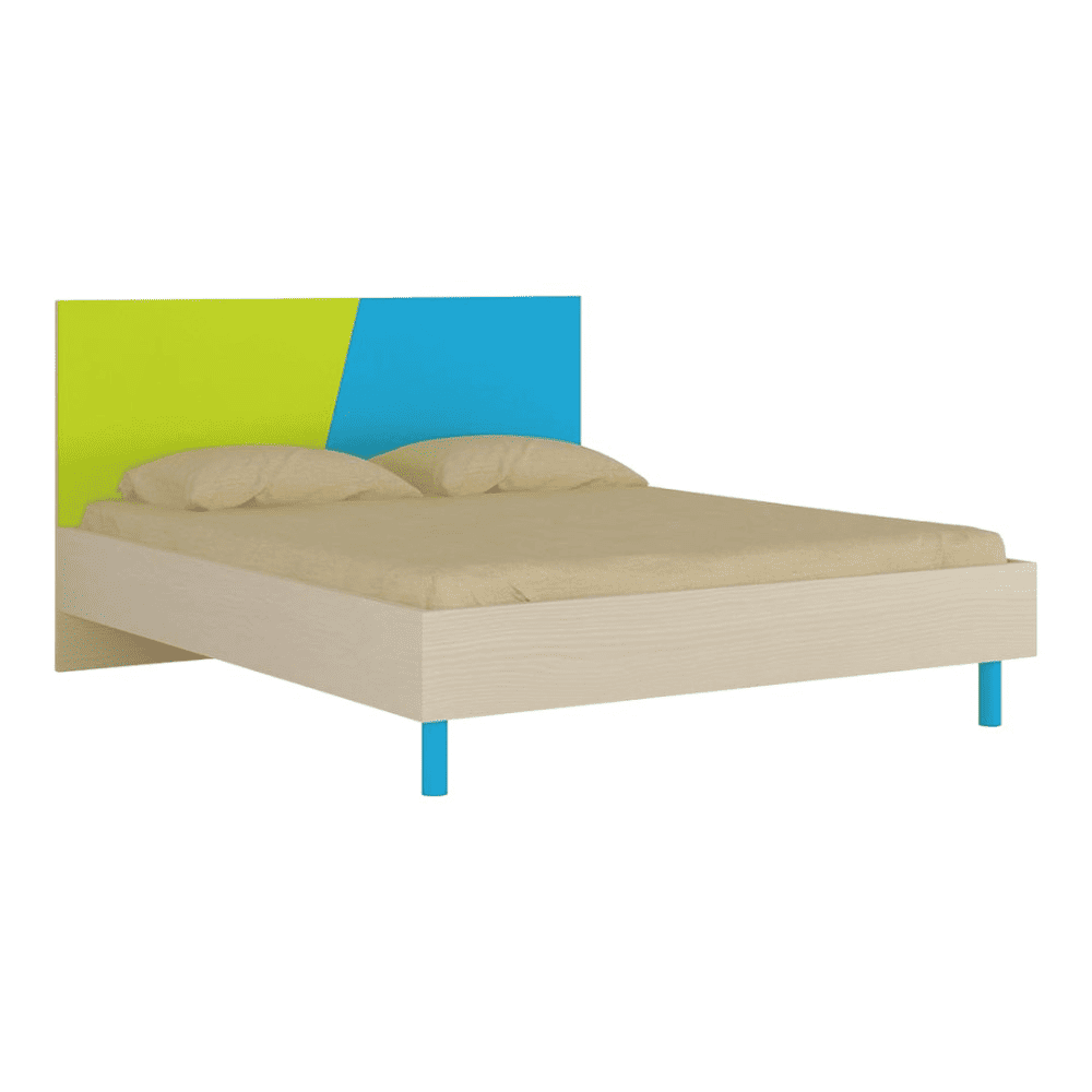 Fiona Engineered Wood Non Storage Bed in Lime Yellow Azure Blue Colour