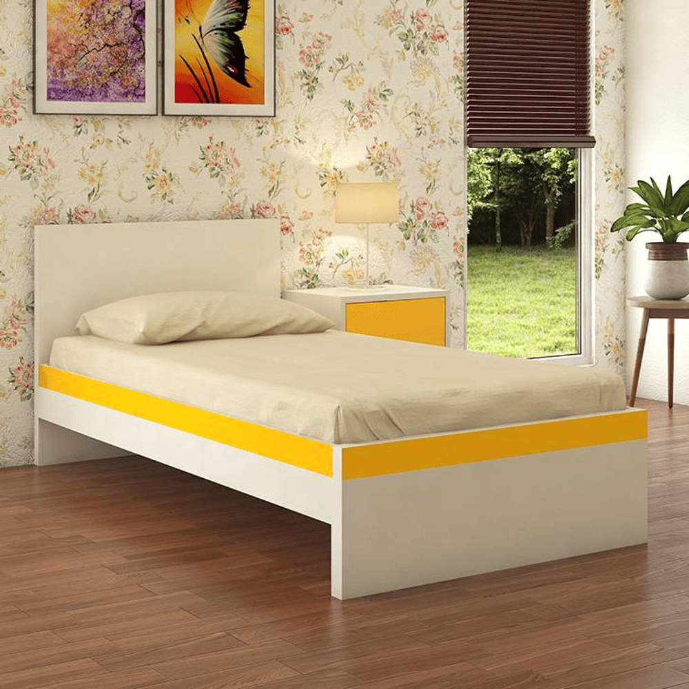 Riga Engineered Wood Bed in Mango Yellow Colour
