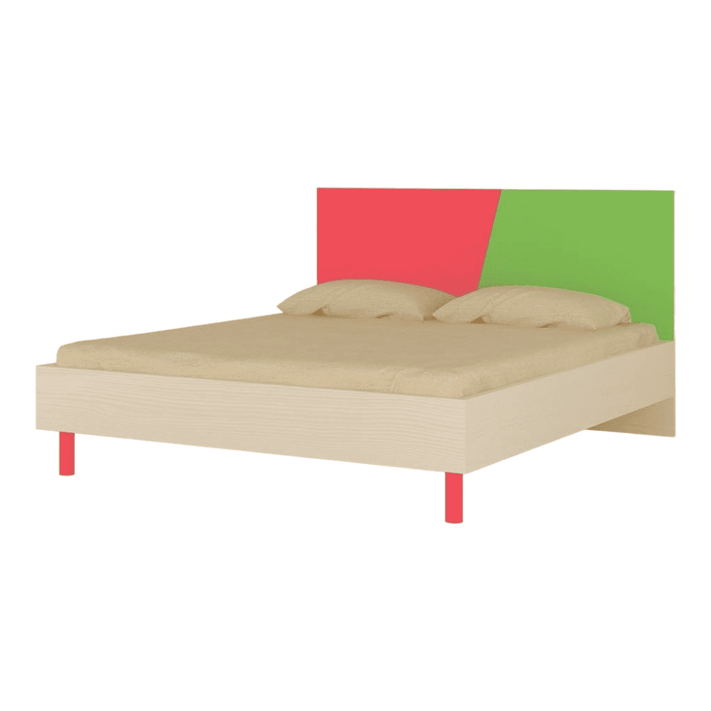Fiona Engineered Wood Non Storage Bed in Strawberry Pink Verdant Green Colour