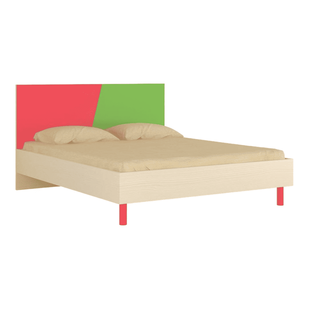 Fiona Engineered Wood Non Storage Bed in Strawberry Pink Verdant Green Colour