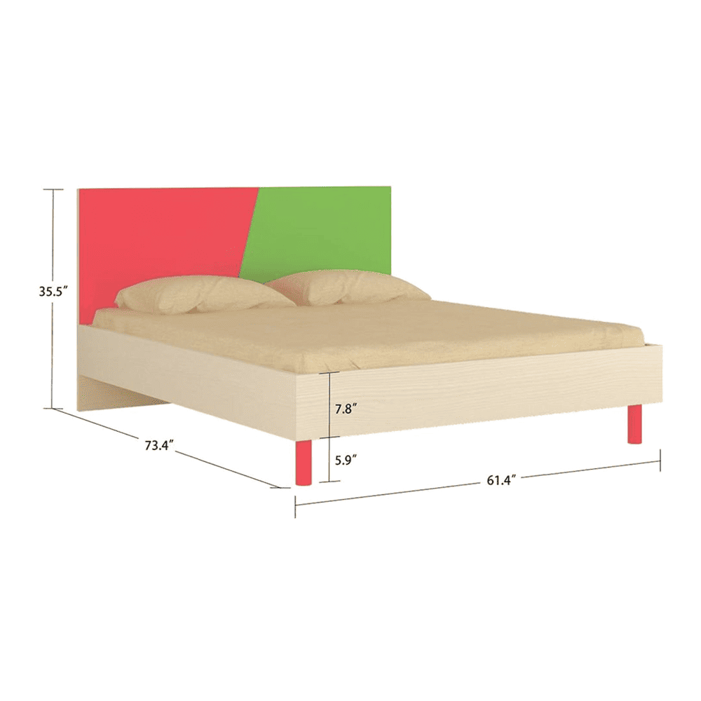 Fiona Engineered Wood Non Storage Bed in Strawberry Pink Verdant Green Colour
