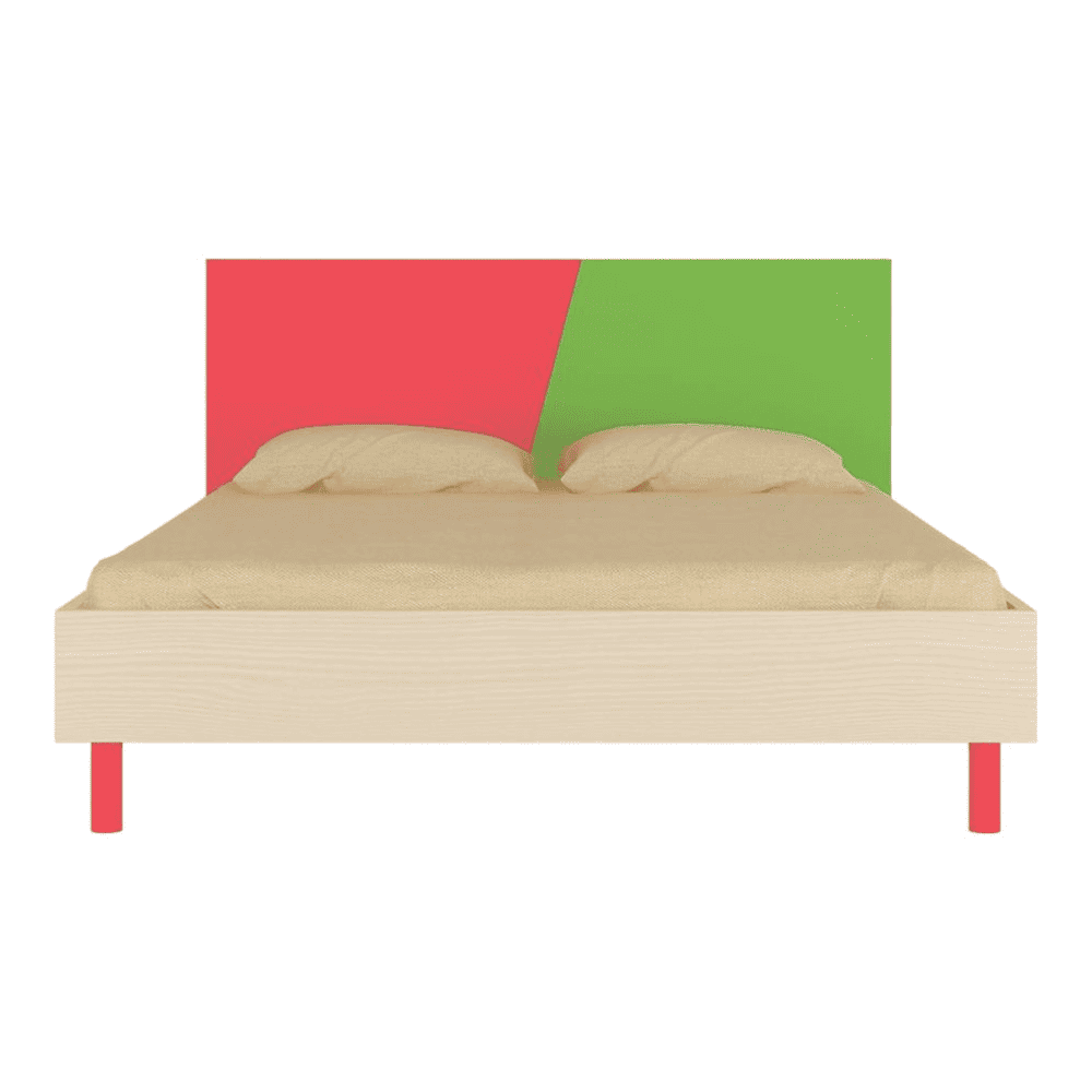 Fiona Engineered Wood Non Storage Bed in Strawberry Pink Verdant Green Colour