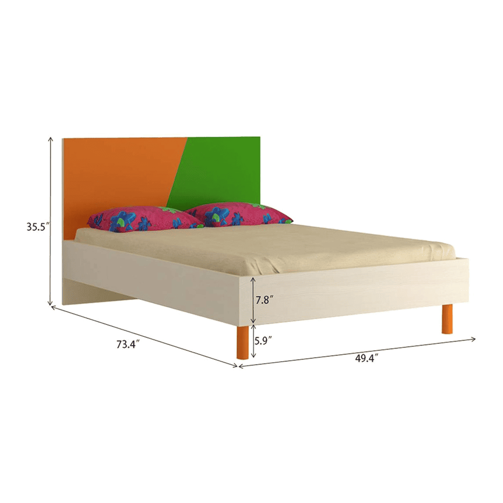 Fiona Engineered Wood Bed in Light Orange Verdant Green Colour