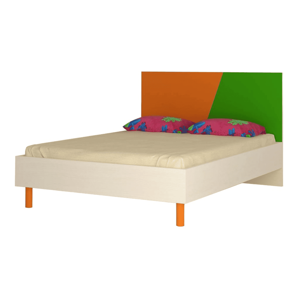 Fiona Engineered Wood Bed in Light Orange Verdant Green Colour