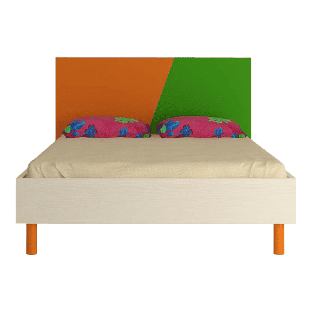 Fiona Engineered Wood Bed in Light Orange Verdant Green Colour