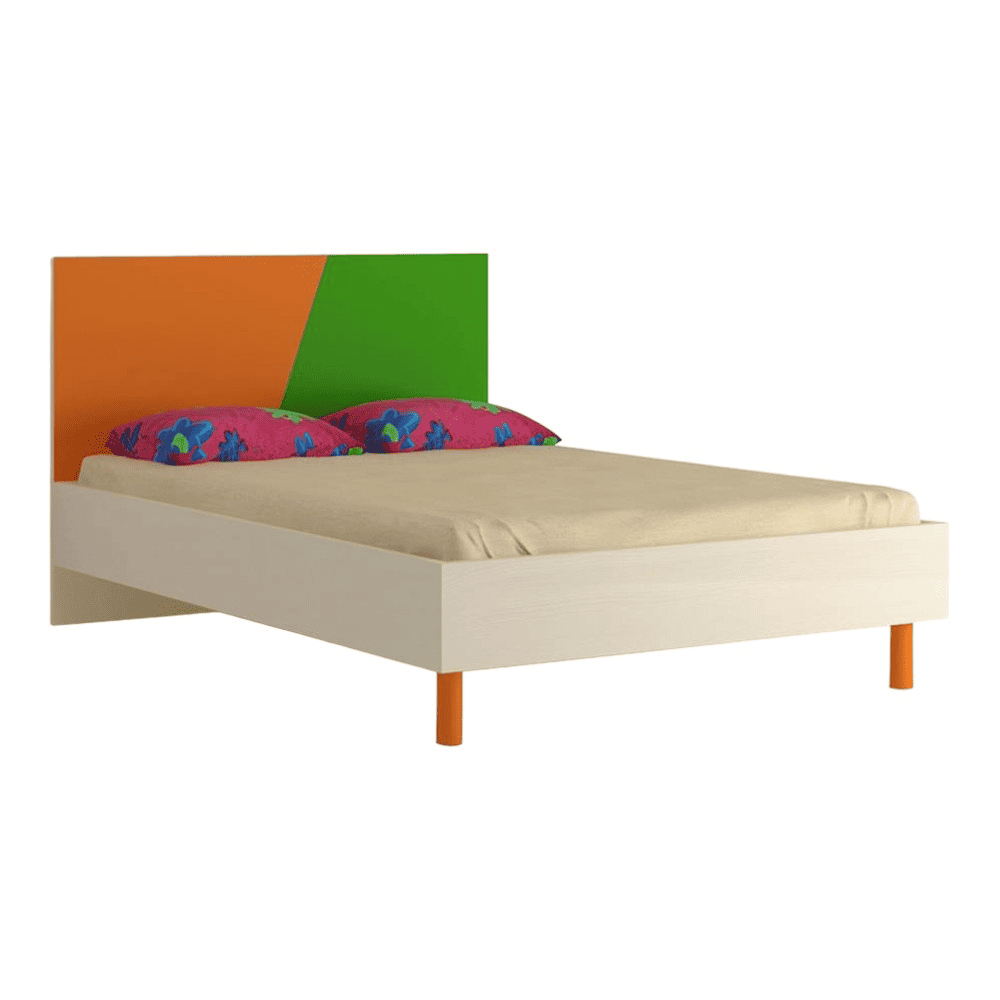 Fiona Engineered Wood Bed in Light Orange Verdant Green Colour