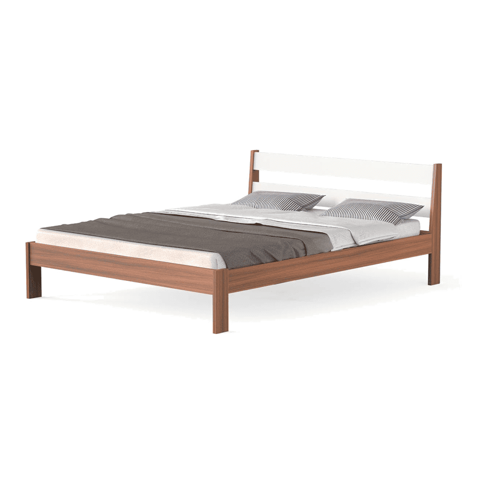 Roverb Engineered Wood Queen Size Non Storage Bed In Walnut & White Finish