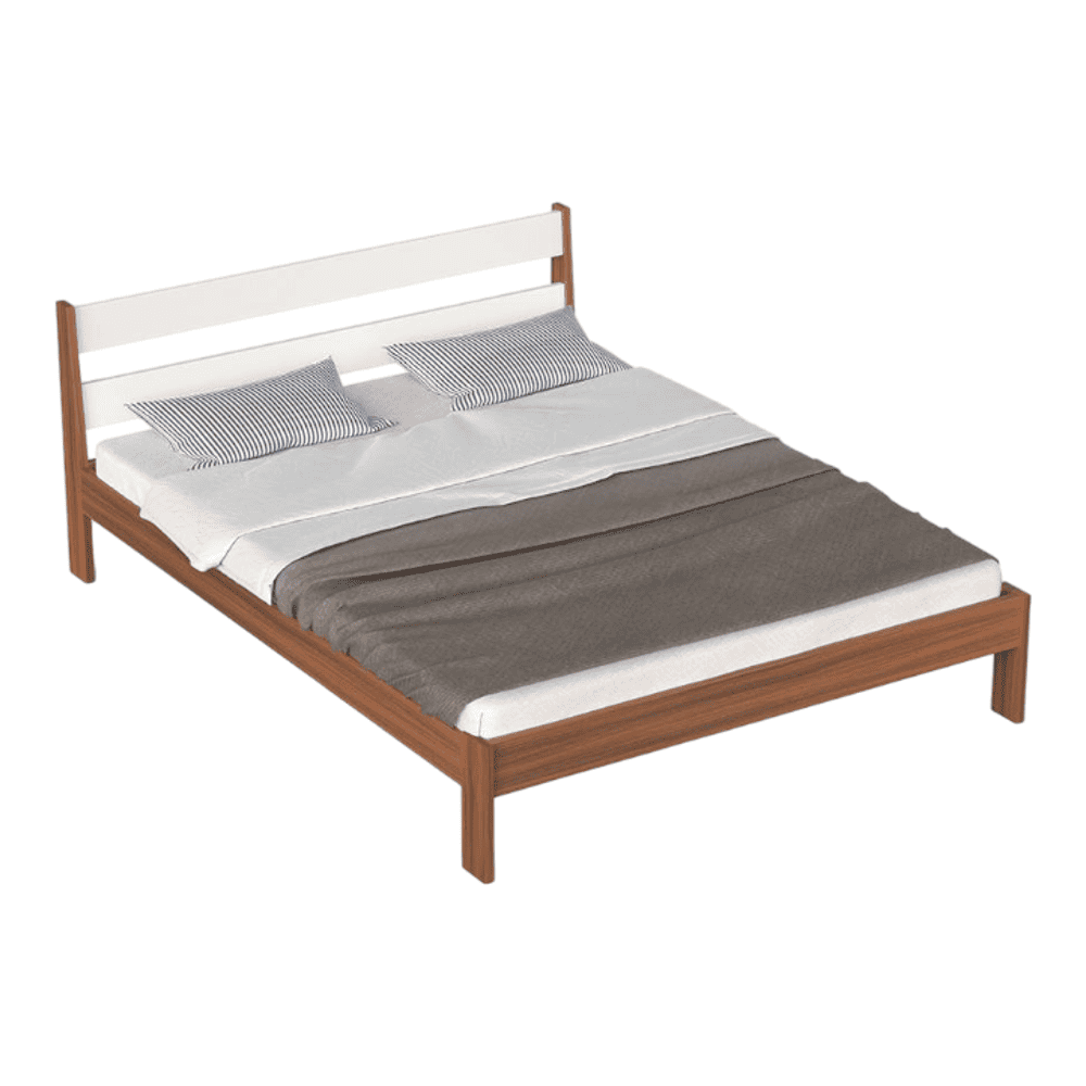 Roverb Engineered Wood Queen Size Non Storage Bed In Walnut & White Finish