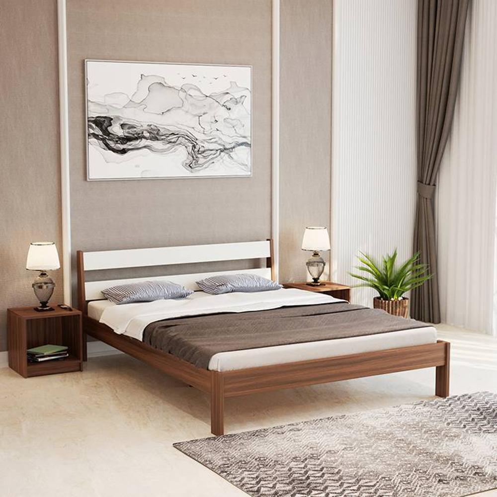 Roverb Engineered Wood Queen Size Non Storage Bed In Walnut & White Finish