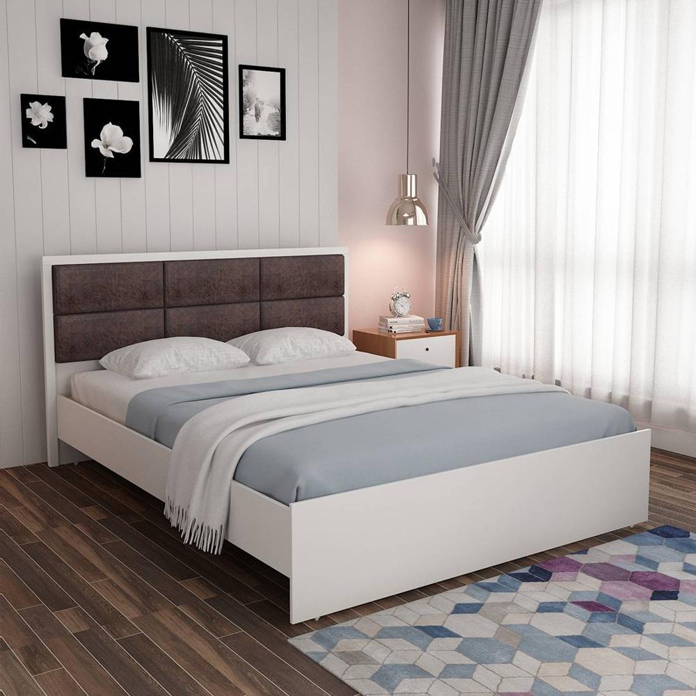 Axel Engineered Wood Queen Size Non Storage Bed In Frosty White Finish