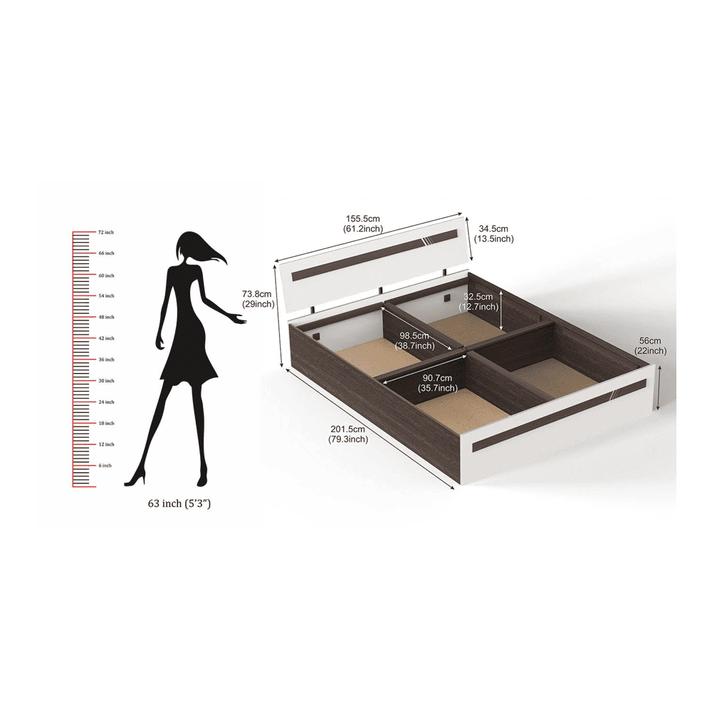 Pollo Engineered Wood Non Storage Bed In Wenge & White Finish