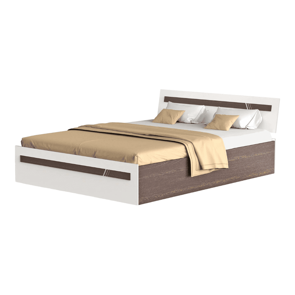 Pollo Engineered Wood Non Storage Bed In Wenge & White Finish