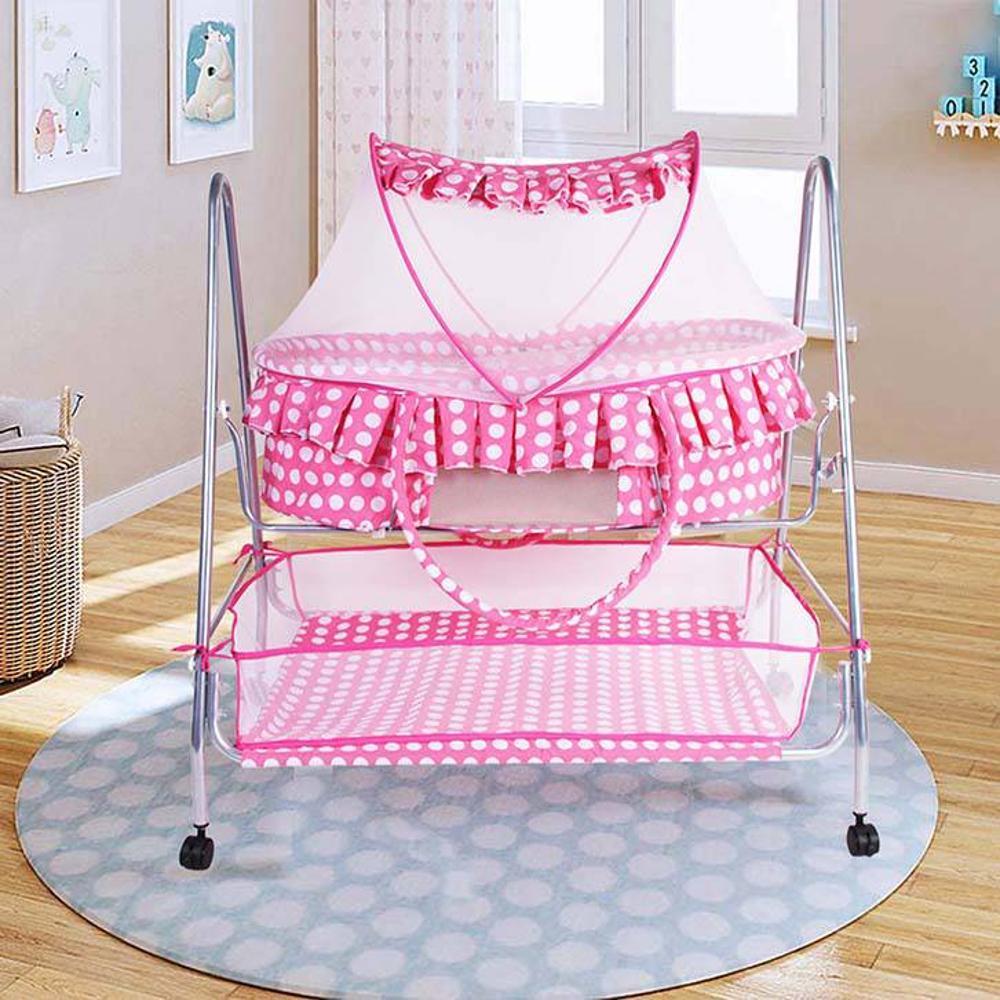 Clio Metal Baby Bassinet with Mosquito Protection Net - Pink