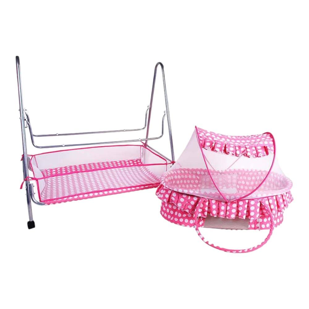 Clio Metal Baby Bassinet with Mosquito Protection Net - Pink