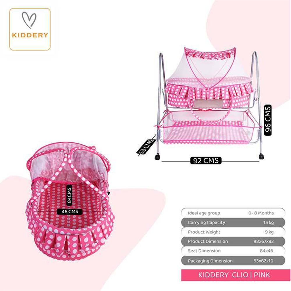 Clio Metal Baby Bassinet with Mosquito Protection Net - Pink