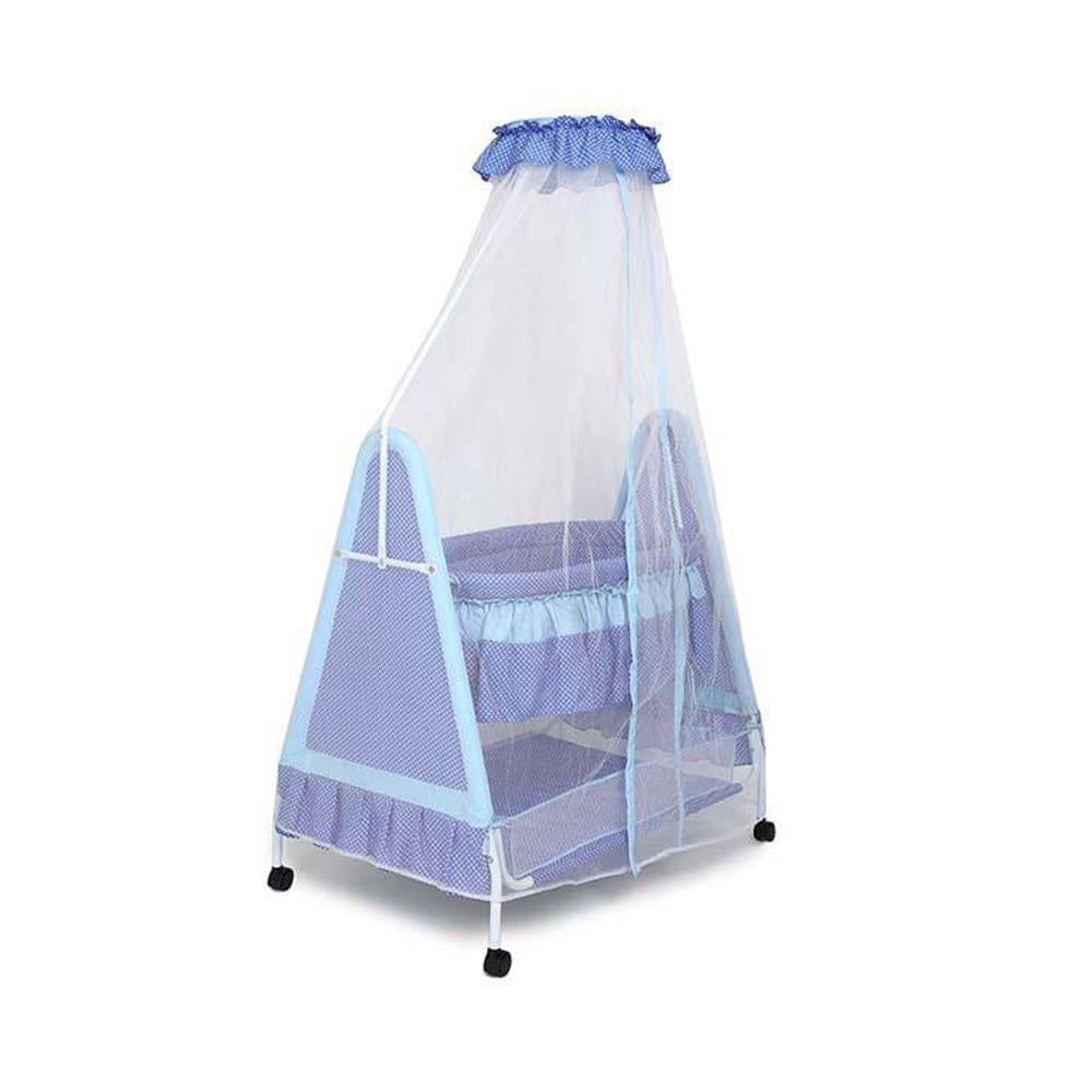Polkamania Metal Baby Cradle with Mosquito Protection Net - Blue
