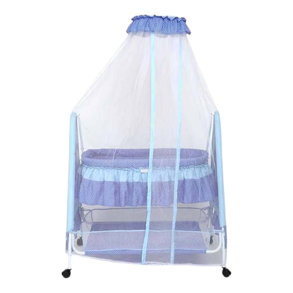 Polkamania Metal Baby Cradle with Mosquito Protection Net - Blue