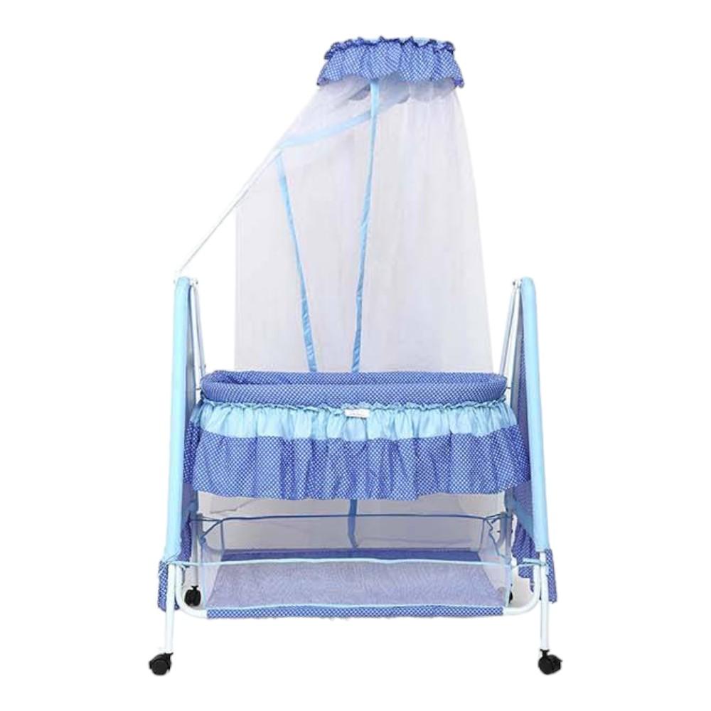 Polkamania Metal Baby Cradle with Mosquito Protection Net - Blue
