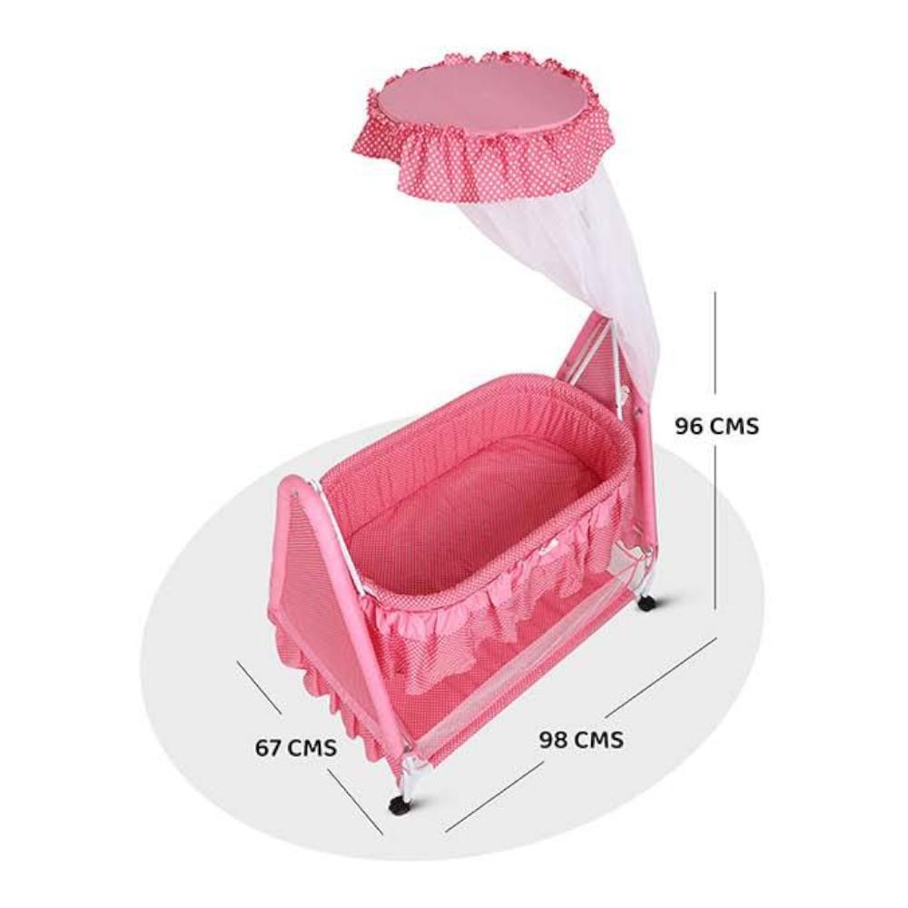 Polkamania Metal Baby Cradle with Mosquito Protection Net - Pink