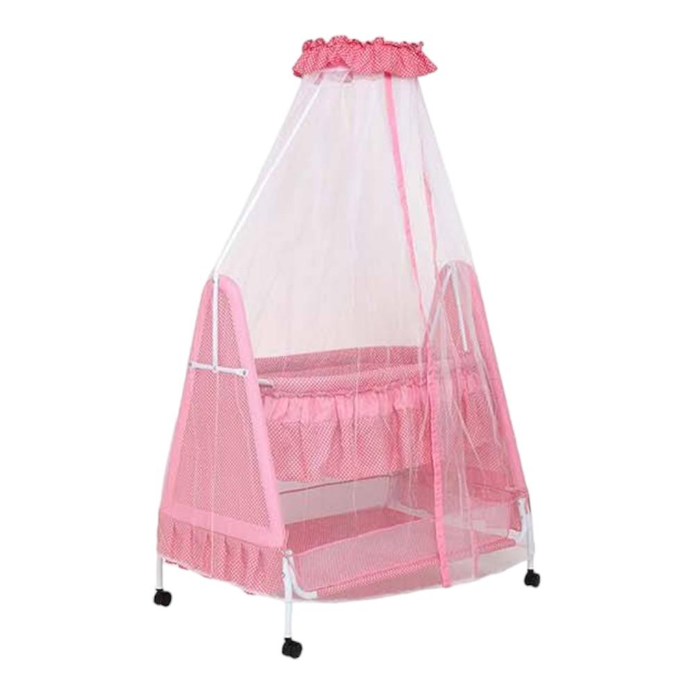 Polkamania Metal Baby Cradle with Mosquito Protection Net - Pink