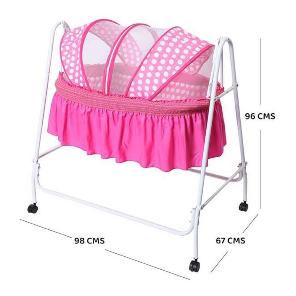 Clio Metal Baby Cradle with Mosquito Protection Net - Pink