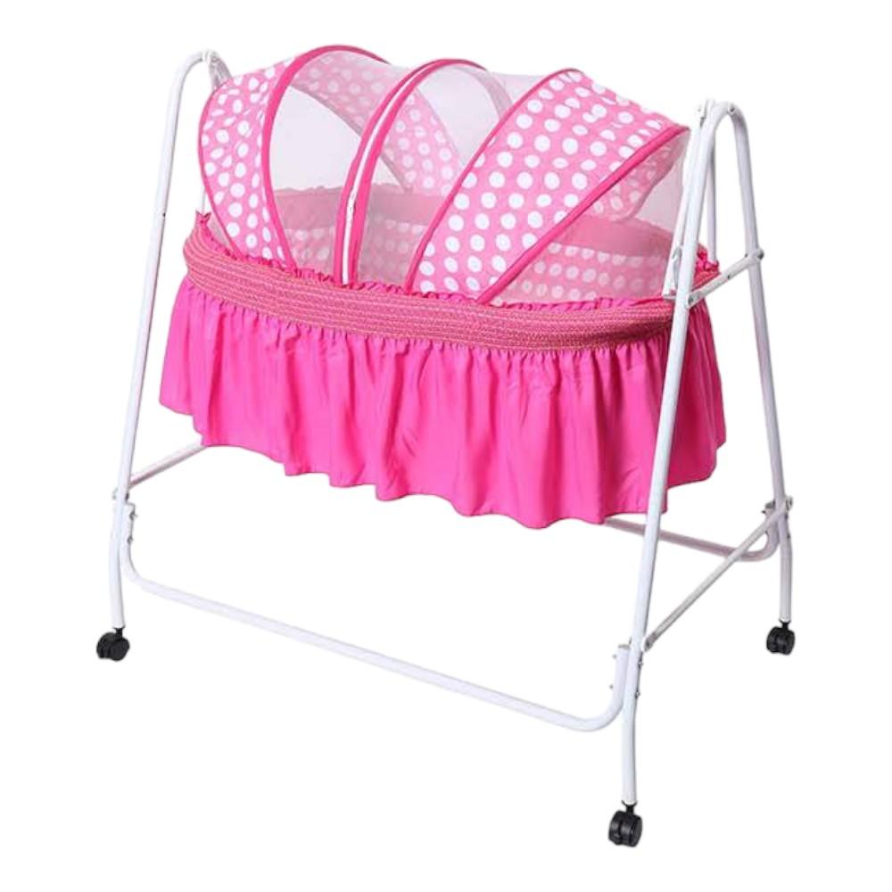 Clio Metal Baby Cradle with Mosquito Protection Net - Pink