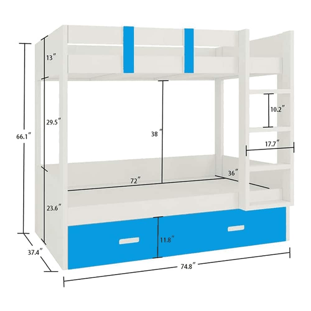Adonica Engineered Wood Drawer Storage Bunk Bed with Right Ladder Azure Blue