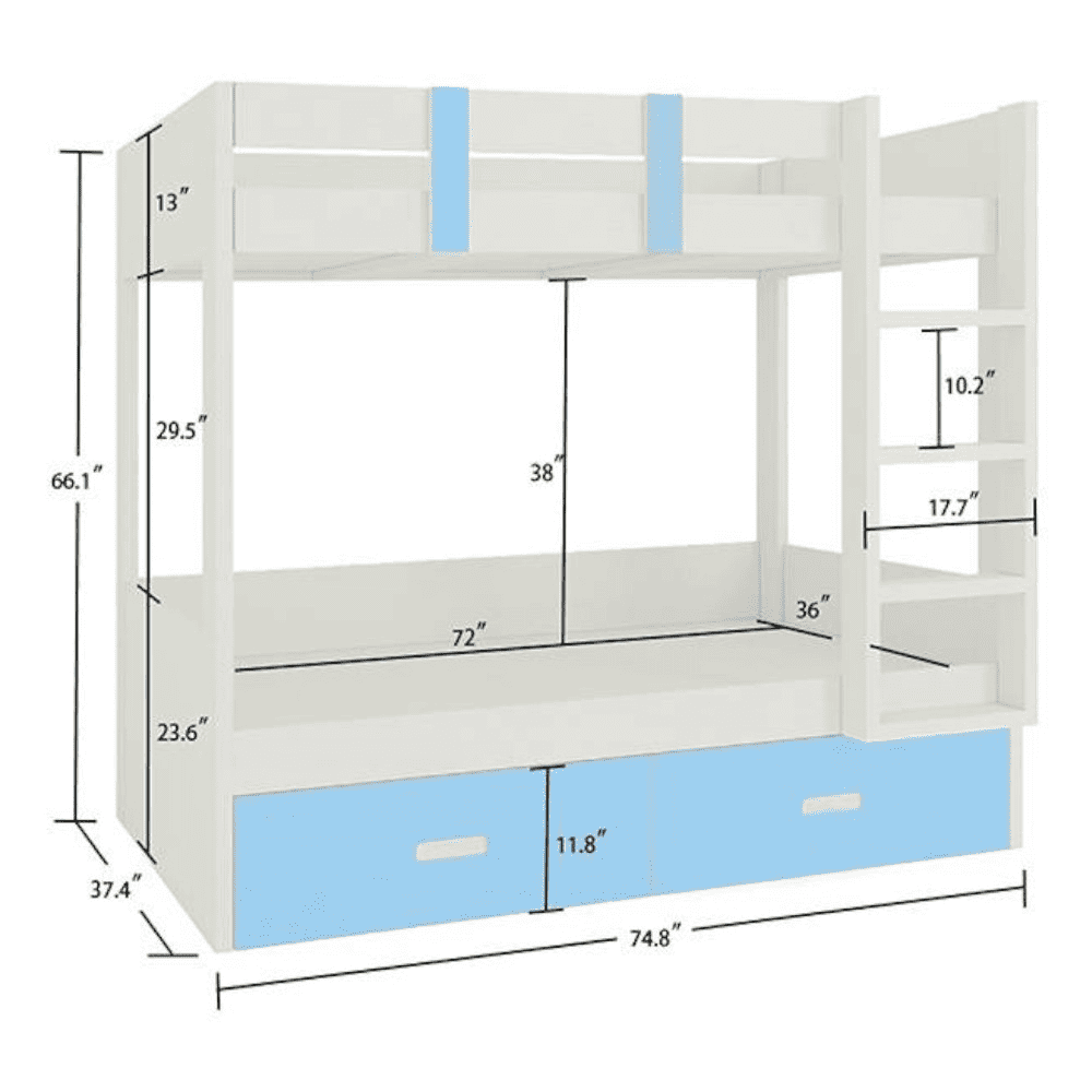 Adonica Engineered Wood Drawer Storage Bunk Bed Sky Blue