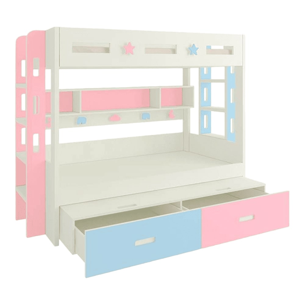 Astra Engineered Wood Box & Drawer Storage Bunk Bed English Pink Sky Blue