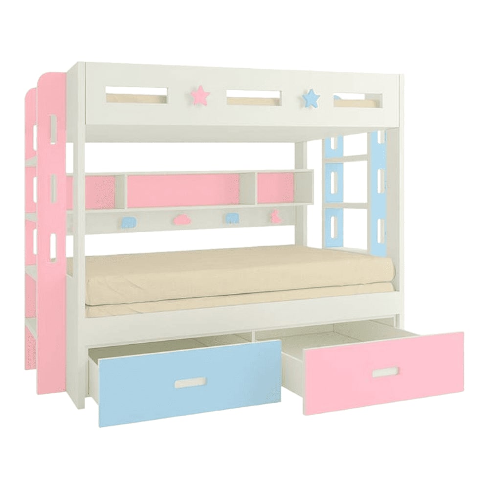 Astra Engineered Wood Box & Drawer Storage Bunk Bed English Pink Sky Blue
