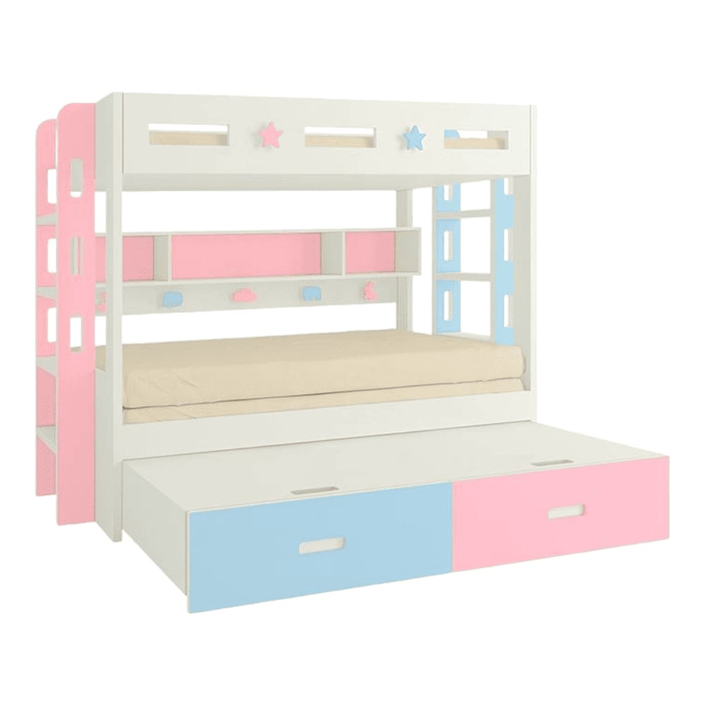 Astra Engineered Wood Box & Drawer Storage Bunk Bed English Pink Sky Blue