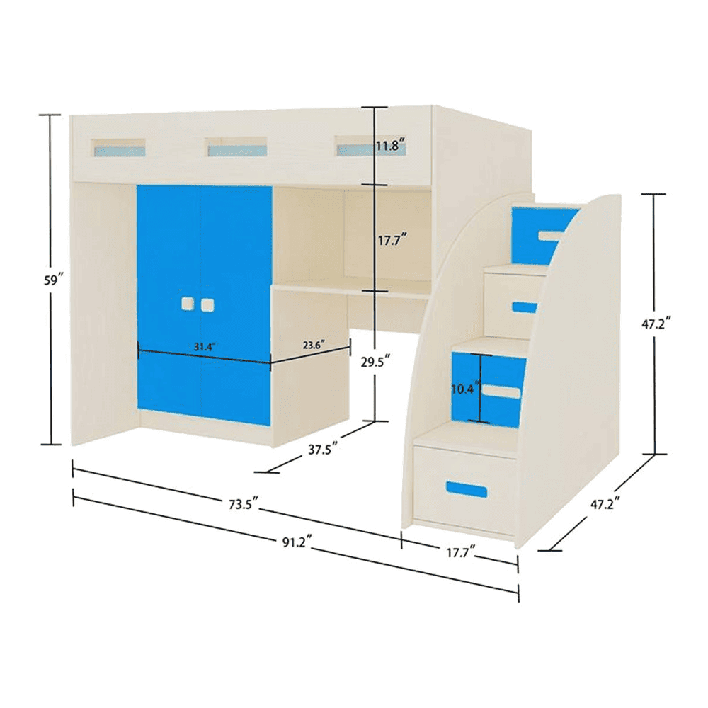 Bonita Engineered Wood Drawer and Box Storage Bed in Blue Colour