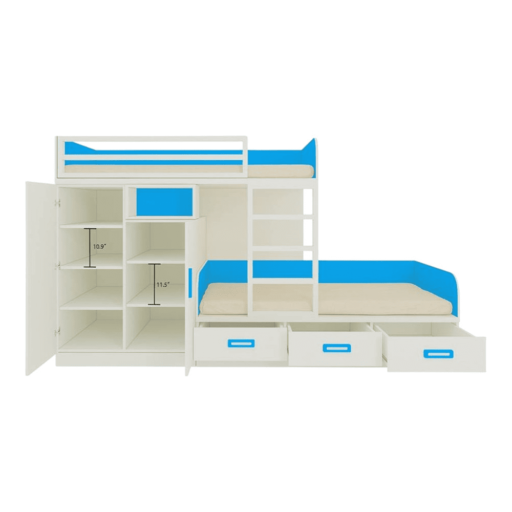 Eskada Engineered Wood Box & Drawer Storage Bunk Bed Azure Blue