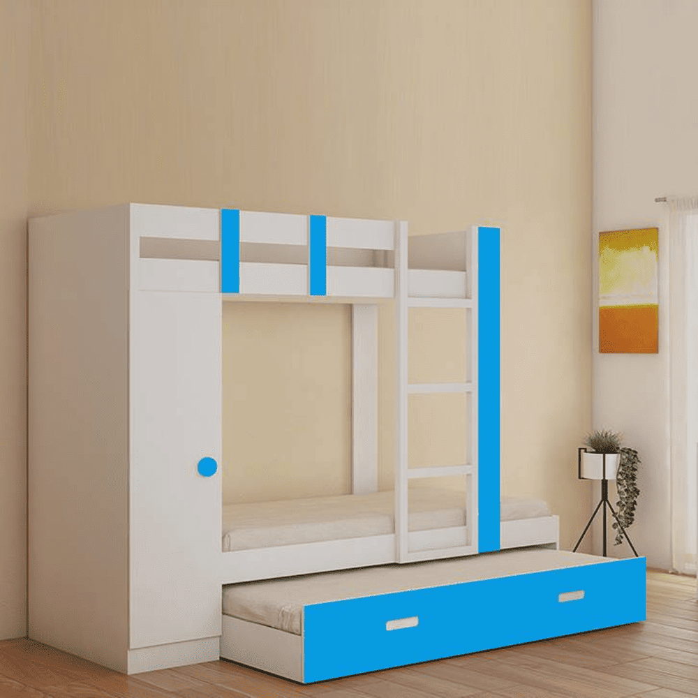Evita Trundle Engineered Wood Box Storage Bunk Bed Azure Blue