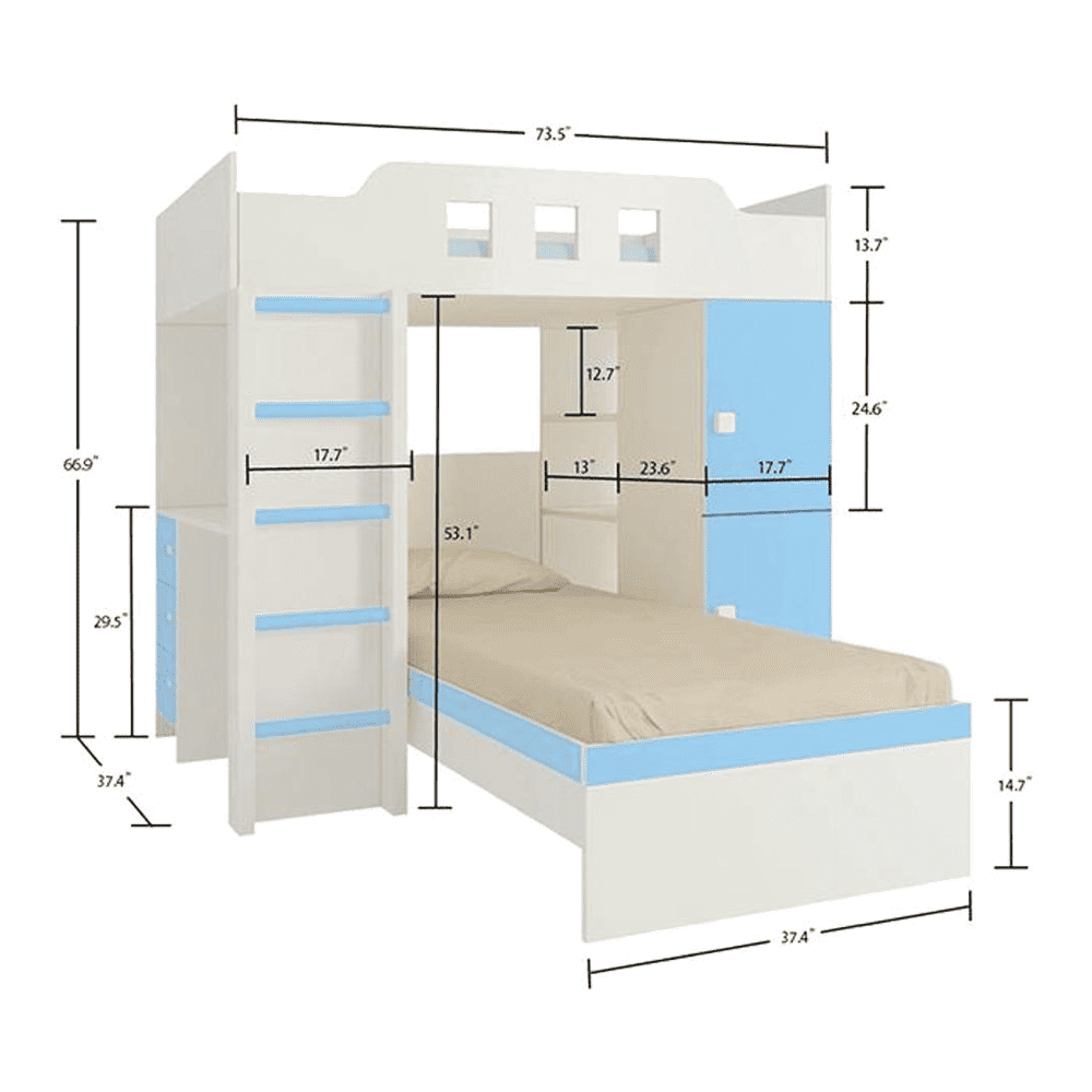 Siona Engineered Wood Box & Drawer Storage Bunk Bed Sky Blue