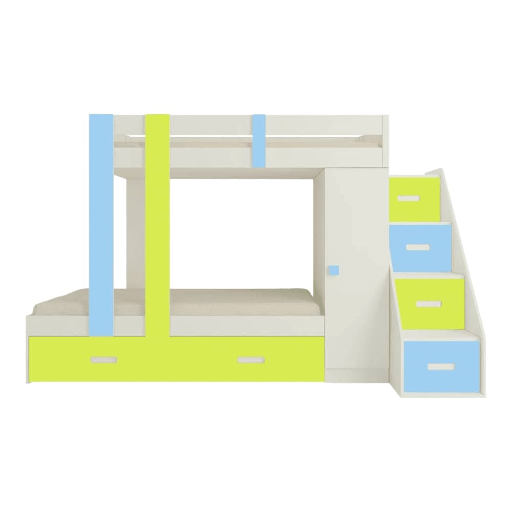 Luxuria Engineered Wood Box & Drawer Storage Bunk Bed Sky Blue Lime Yellow
