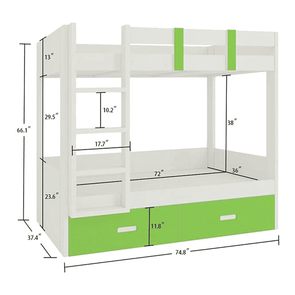 Adonica Engineered Wood Drawer Storage Bunk Bed Verdant Green