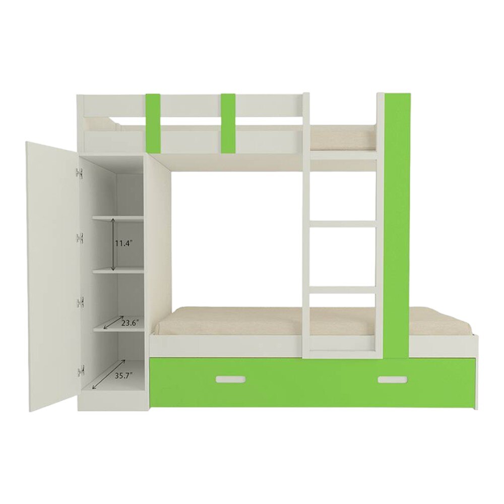 Evita Trundle Engineered Wood Box Storage Bunk Bed Verdant Green