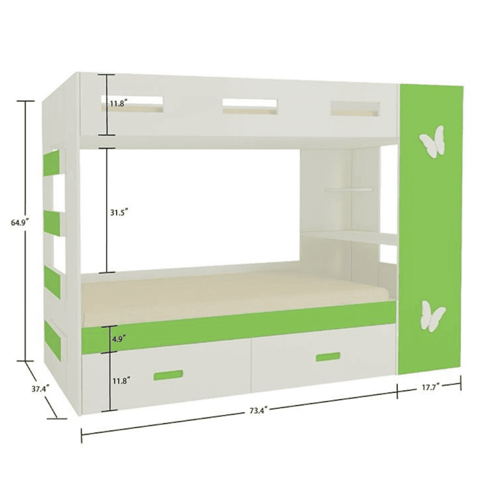 Rio Engineered Wood Box & Drawer Storage Bunk Bed Verdant Green