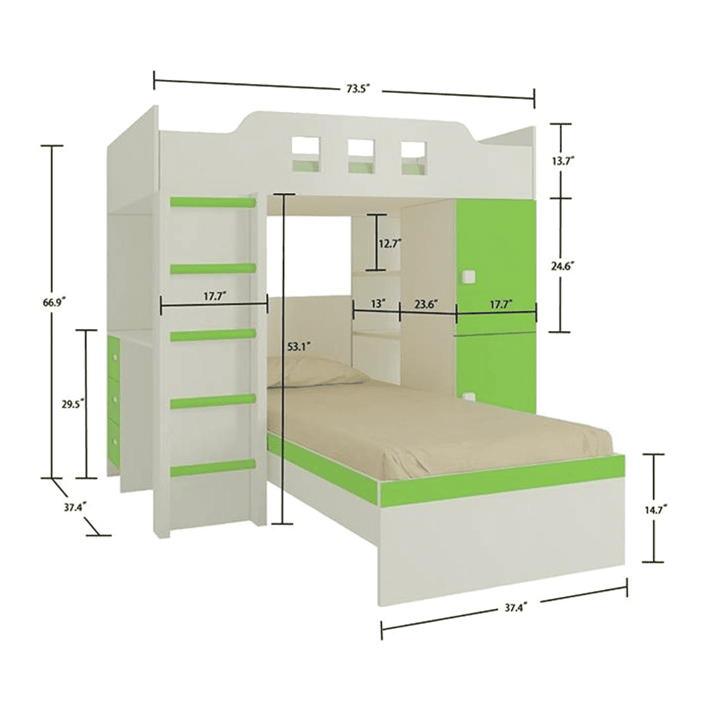 Siona Engineered Wood Box & Drawer Storage Bunk Bed Verdant Green