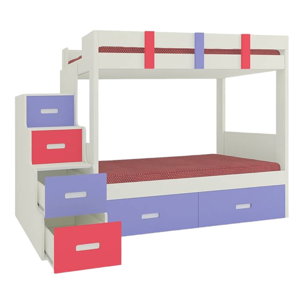 Suvina Engineered Wood Drawer Storage Bunk Bed Persian Lilac Strawberry Pink