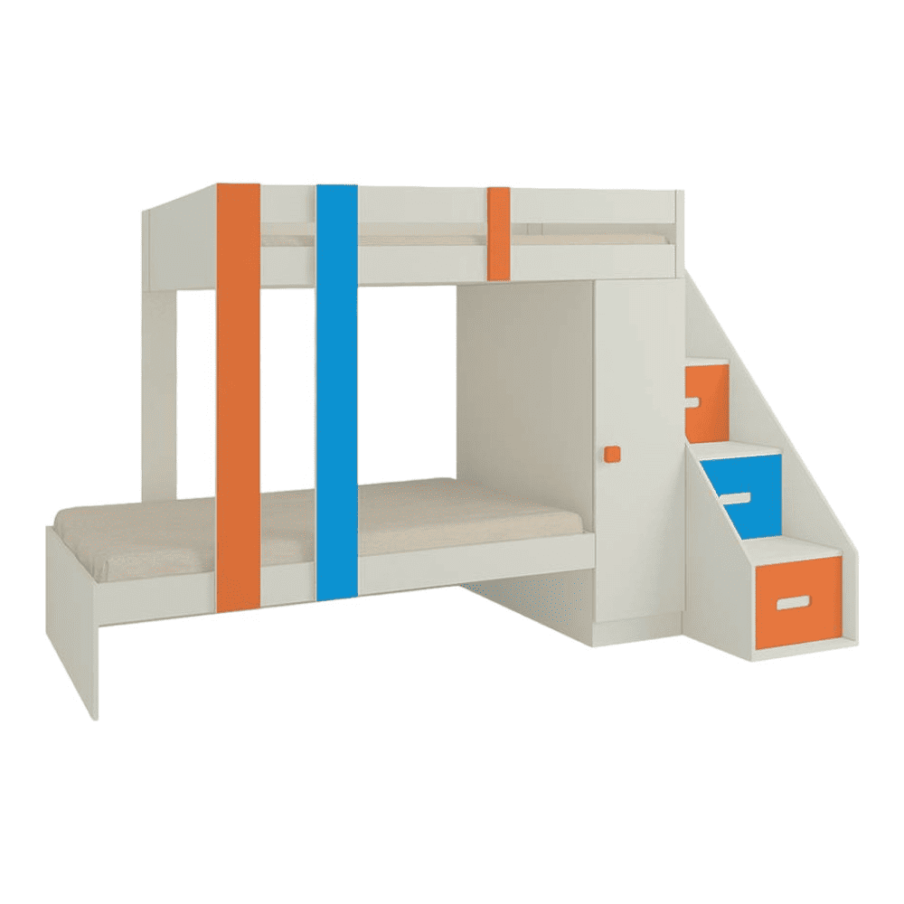 Luxuria Engineered Wood Box & Drawer Storage Bunk Bed Light Orange Azure Blue