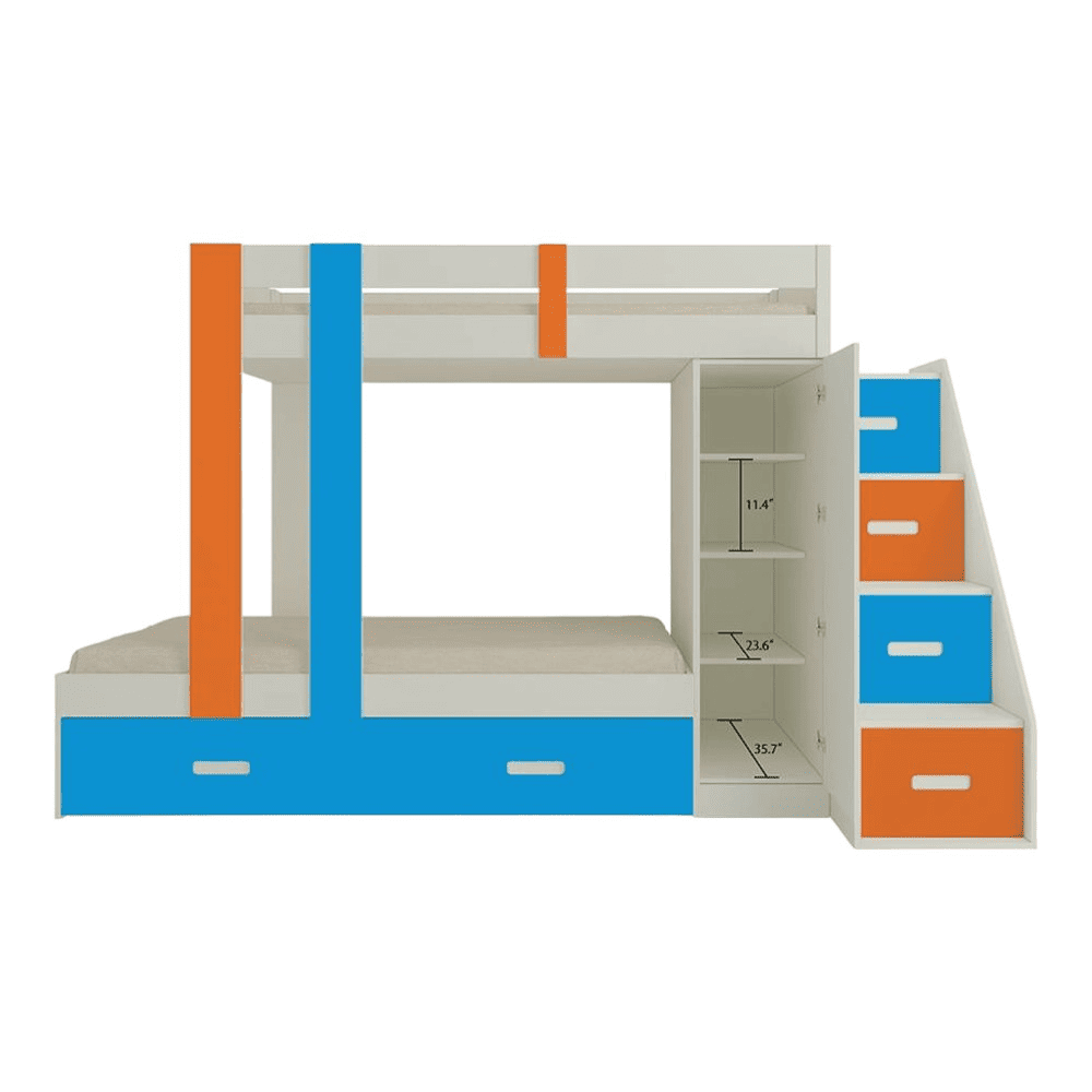 Luxuria Engineered Wood Box & Drawer Storage Bunk Bed Light Orange Azure Blue