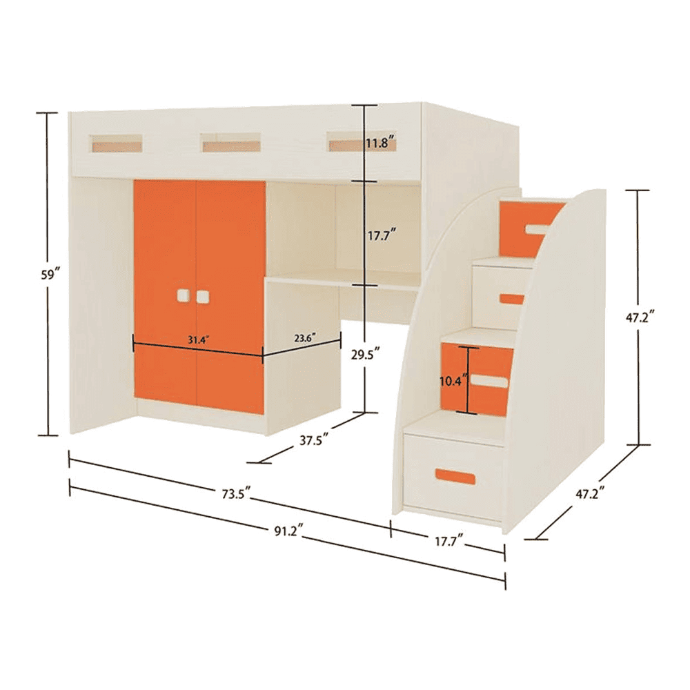 Bonita Engineered Wood Drawer and Box Storage Bed in Orange Colour
