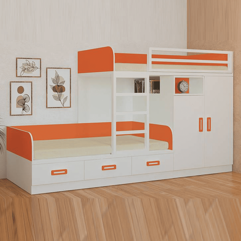 Eskada Engineered Wood Box & Drawer Storage Bunk Bed Orange
